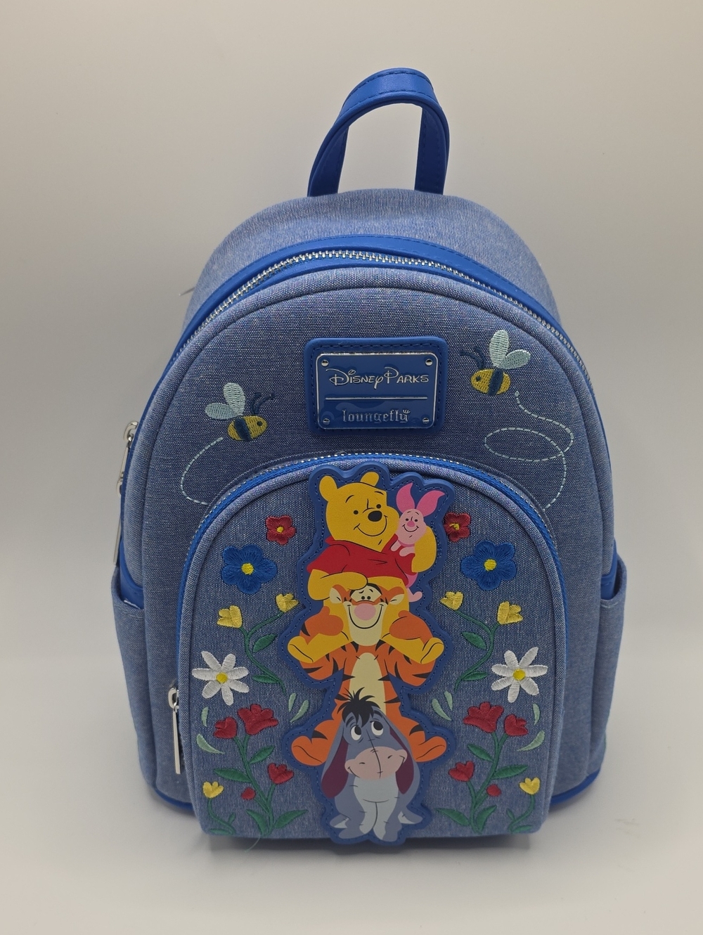 Loungefly Disney Denim-Style Blue Winnie the Pooh Stacked Characters Backpack